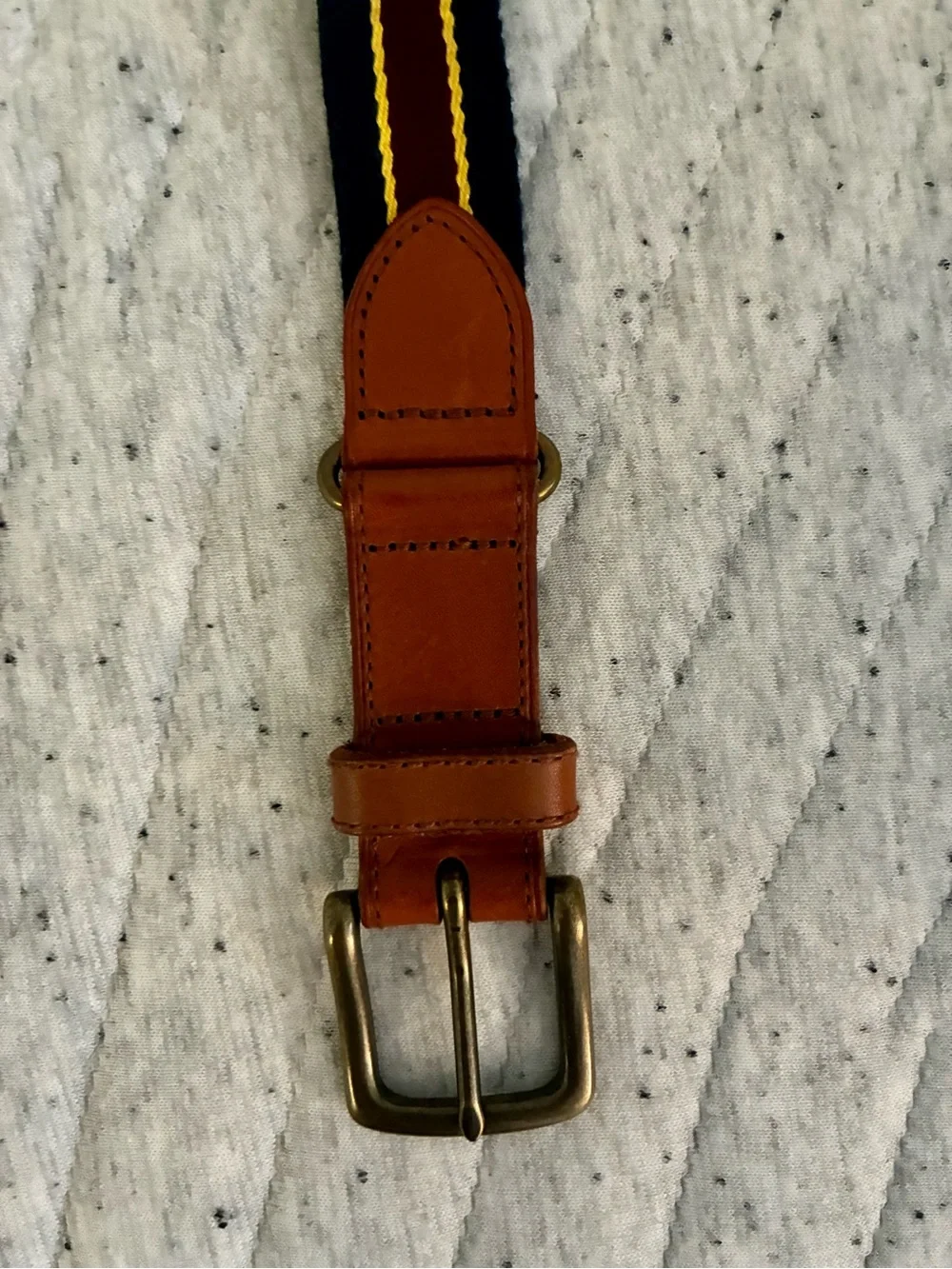 Polo by Ralph Lauren Navy Fabric and Tan Leather Belt with Brass Buckle - Picture 4 of 5